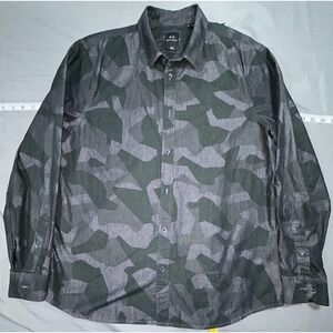 Armani Exchange Shirt Mens L Gray Camo Cotton Long Sleeve Button Up Casual Woven